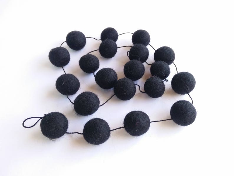 Black halloween Felt balls garland/Pompom garland/Modern halloween/black halloween/Monochrome/scandinavian/Kids room/playroom/made in canada image 1