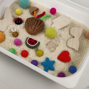 Summer Montessori kit/sensory bin/toddler/preschool activities/educational toy/sustainable toys/plastic free DIY/bee ladybug watermelon/wood