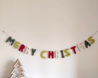 Merry Christmas garland/felt banner/Christmas garland/mantel/modern christmas/traditional christmas/sustainable decor/zero waste christmas