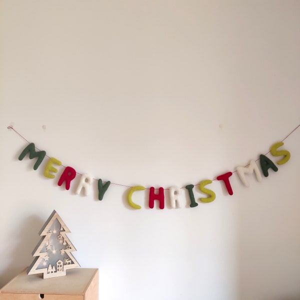 Merry Christmas garland/felt banner/Christmas garland/mantel/modern christmas/traditional christmas/sustainable decor/zero waste christmas