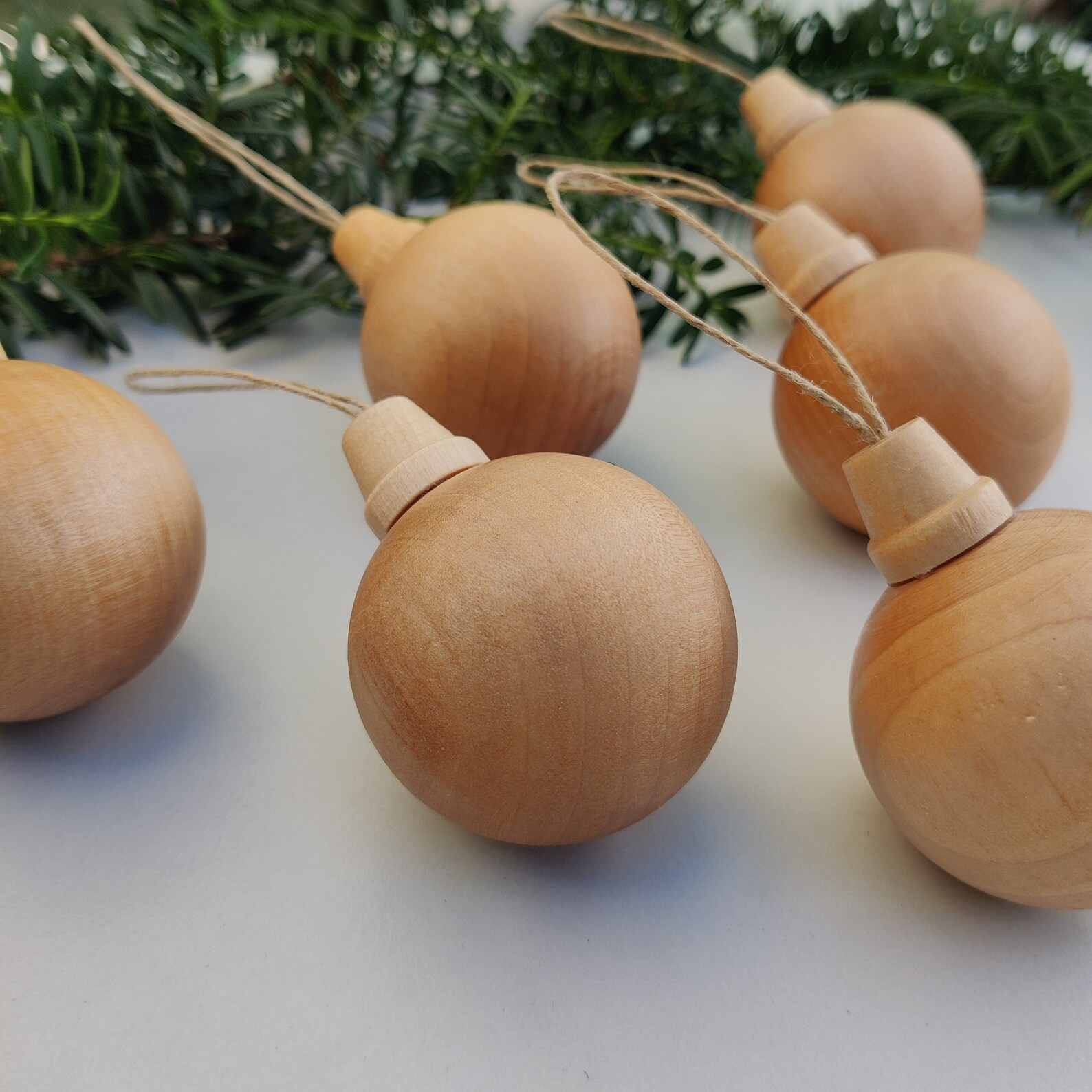 Christmas Wooden Ball Ornament Set 6/wood Christmas Tree Etsy