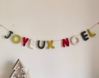 Joyeux Noel garland/felt banner/Christmas garland/modern christmas/traditional christmas/sustainable decor/zero waste christmas/french Xmas