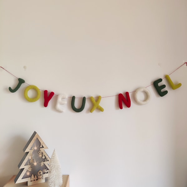 Joyeux Noel garland/felt banner/Christmas garland/modern christmas/traditional christmas/sustainable decor/zero waste christmas/french Xmas