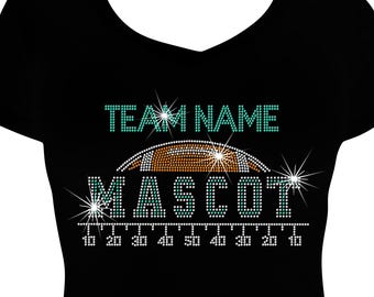 Football Shirt - Team Name and Mascot Custom Shirt, Rhinestone Bling Tee, Sporty Girl Style, Perfect Gift for Football Fans