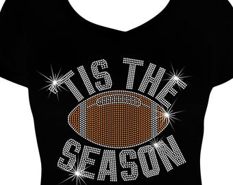 Football Shirt, Tis the Season Rhinestone Bling Tee, Sporty Girl Style, Football Girl Gift, Game Day Bling, Football Bling, Football T-Shirt