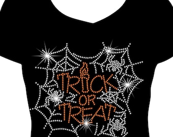 rhinestone trick or treat spider web shirt bling halloween spider web shirt rhinestone tee cute halloween shirt bling trick or treat shirt