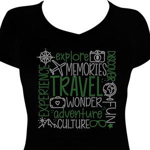 Travel Words Bling Rhinestone Shirt, Travel Shirt for Women, Travel Bling Shirts, Girls Trip Shirts, Girls Travel Bling Shirt