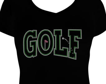 Golf Word Bling Shirt, Rhinestone Golf Top,  Rhinestone Golfing T-Shirt, Sparkling Golfing Gift, Stylish Bling Golf Top for Women