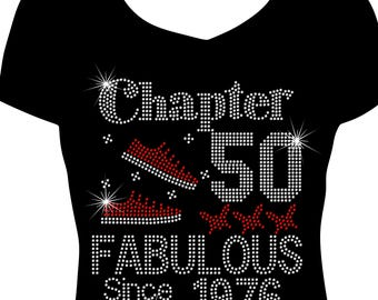 Chapter 50 Fabulous Since 1976 Sneakers Bling Birthday Shirt, 50th Birthday Bling Shirt, Birthday Shirt, Rhinestone Shirt, 50 Birthday