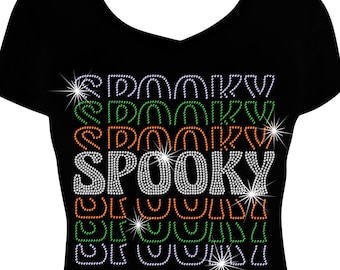 Spooky Rhinestone T-Shirt for Women, Halloween Bling Top, Sparkly October Fall Tee, Spooky Season Shirt, Halloween Shirt, Bling Halloween