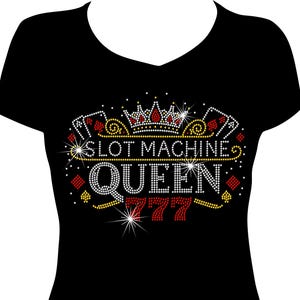 Camisa de la Reina de las Tragamonedas con Bling Rhinestones, Camisa de Tragamonedas, Camisa de Juego con Bling, Camisa de Juego, Camisa de Juego con Rhinestones, Camisa de Jackpot