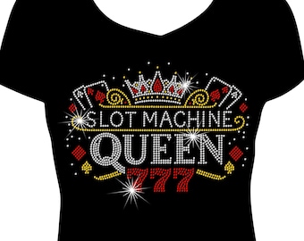 Slot Machine Queen Bling Rhinestone Shirt, Slot Machine Shirt, Gambling Bling Shirt, Gamble Shirt, Rhinestone Gambling Shirt, Jackpot Shirt