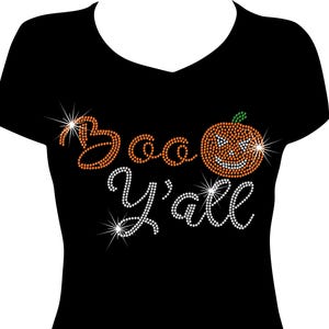 boo y’all Halloween rhinestone t-shirt, bling halloween tee sparkle fall halloween shirt rhinestone boo y’all tee cute halloween rhinestone