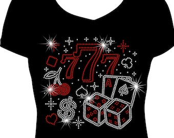 Casino Poker Lucky Rhinestone Shirt, Game Night Tee