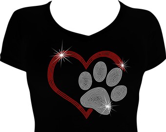 Paw Print Heart Bling Shirt, Pet Love Bling Shirt, Pet Heart Bling Shirt, Rhinestone Shirt, I Love My Pet Bling Shirt