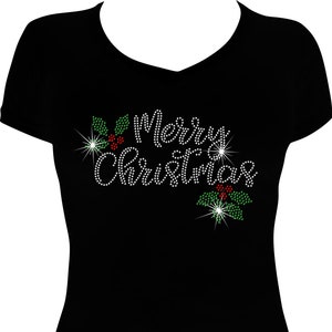 Merry Christmas Holly Bling Shirt, Christmas Shirt, Christmas Rhinestone Bling Shirt, Christmas Shirt, Rhinestone Christmas Shirt