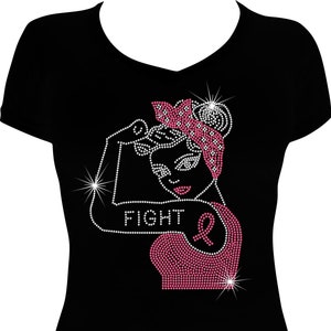 Fight Cancer Bling Shirt, Fight Breast Cancer Bling Shirt, Cancer Bling Shirt, Cancer Shirt Women, Rhinestone Bling Shirt