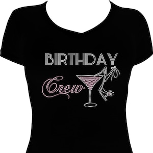 Birthday Crew Martini Bling Shirt, Birthday Bling Shirt, Rhinestone Bling Shirt, Rhinestone Birthday Shirt, Bling Shirt