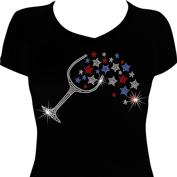 Wine Glass Stars Bling Shirt, 4th of July Bling Shirt, July 4th Bling Shirt, 4th of July Bling Shirt, July 4th Shirt