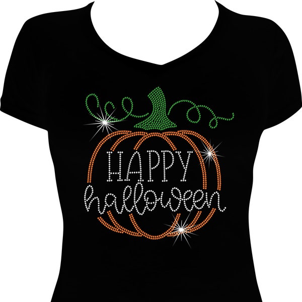Happy Halloween Pumpkin Bling Shirt, Halloween Bling Shirt, Halloween Pumpkin Bling Shirt, Happy Halloween Bling Shirt, Bling Tshirt