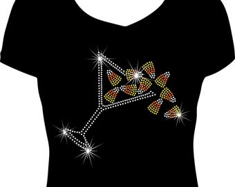 candy corn martini Halloween rhinestone shirt halloween cocktail tee martini glass halloween tee rhinestone candy corn shirt halloween shirt