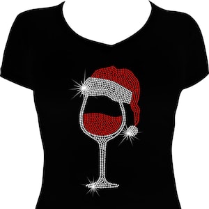 Santa Hat Wine Bling Shirt, Christmas Wine Bling Shirt, Christmas Santa Bling Shirt, Santa Wine Bling Shirt, Rhinestone Bling