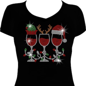 Christmas Elf Deer Santa Wine Bling Shirt, Christmas Wine Bling Shirt, Christmas Santa Bling Shirt, Santa Elf Shirt, Bling Christmas Shirt