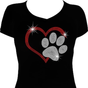Paw Print Heart Bling Shirt, Pet Love Bling Shirt, Pet Heart Bling Shirt, Rhinestone Shirt, I Love My Pet Bling Shirt