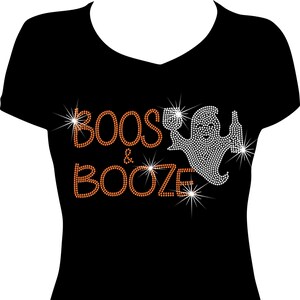 boos and booze Halloween rhinestone t-shirt bling halloween sparkle halloween drink shirt rhinestone halloween shirt boos and booze shirt