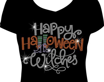 rhinestone halloween witches shirt happy halloween witches tee bling halloween witch shirt sparkle halloween tee women halloween bling shirt
