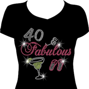 40 and fabulous margarita flip flop rhinestone t-shirt bling rhinestone birthday trip shirt bling 40th birthday shirt birthday trip bling