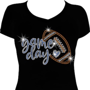 Game Day Rhinestone Football Shirt, Rhinestone Bling Tee, Sporty Girl Style, Football Fan Gift, Bling Football Shirt for Women