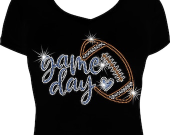 Game Day Rhinestone Football Shirt, Rhinestone Bling Tee, Sporty Girl Style, Football Fan Gift, Bling Football Shirt for Women