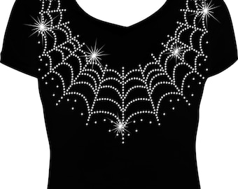 Spiderweb Rhinestone T-Shirt, Halloween Bling Top for Women, Sparkly Spooky Necklace Tee, Rhinestone Spider Web Shirt, Halloween Sparkle Top