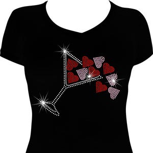 Martini Hearts Bling Shirt | Valentines Day Rhinestone Top | Cute Bling Shirt for Valentines | Festive Womens Wear