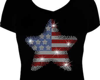 July 4th Star Bling Shirt | Rhinestone 4th of July Tshirt | Patriotic Bling Tee for Independence Day Celebrations