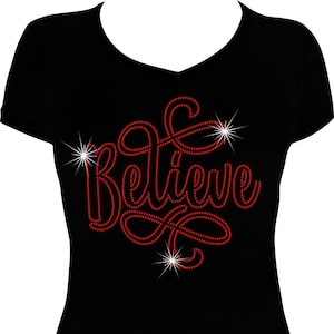 Believe Script Christmas Bling Shirt, Christmas Believe Bling Shirt, Christian Christmas Bling , Believe Bling Shirt, Rhinestone Christmas