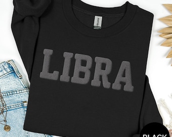 BLACK Libra Puff Print Sweatshirt | Zodiac Birthday T-Shirt | Custom Horoscope Tee for Astrology Lovers