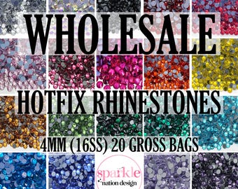 4mm 16SS Hotfix Rhinestones, 20 Gross Bags, Choose Your Color, Bling Rhinestones Iron On Glass Crystals, Bulk Hot Fix Rhinestones