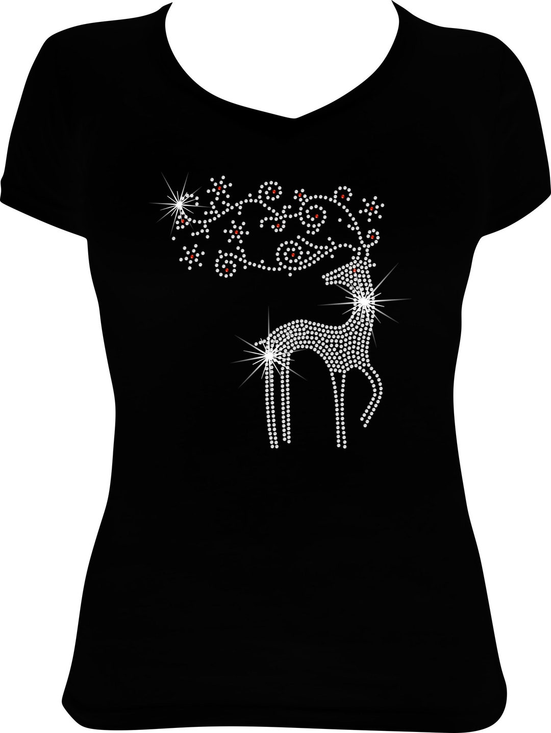 Christmas Deer Shirt, Christmas Bling Shirt, Christmas Deer Rhinestone