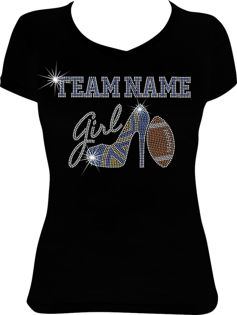 Camiseta con nombre de equipo para niña, camiseta de fútbol con brillantes, camiseta de diamantes de imitación, camiseta de fútbol con brillantes, camiseta de fútbol para niña, camiseta de fútbol con brillantes imagen 1