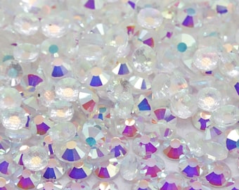 Crystal AB 3mm 4mm 5mm Rhinestones, Flat Back Rhinestones, Transparent Bling Rhinestones, Glue-On Rhinestones, Transparent Bling Rhinestones
