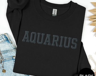 BLACK Zodiac Sweatshirt | Horoscope Birthday Gift | Puff Print Aries Taurus Gemini Capricorn | Astrology Sign Apparel for Women and Men