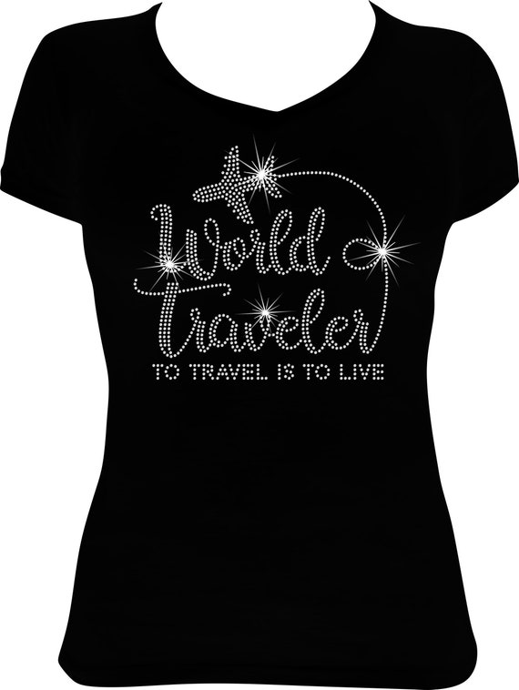 World Traveler Bling Rhinestone Shirt, Travel Shirt for Women