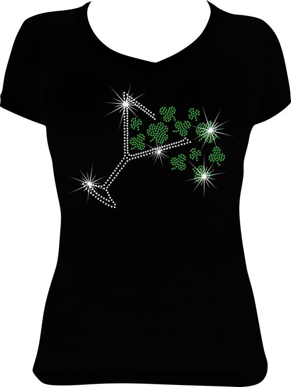 St. Patricks Day Martini Clover Bling Shirt, St. Paddys Day Shirt, Bling Shirt St. Patrick’s Day, Rhinestone Shirt St. Patricks Day