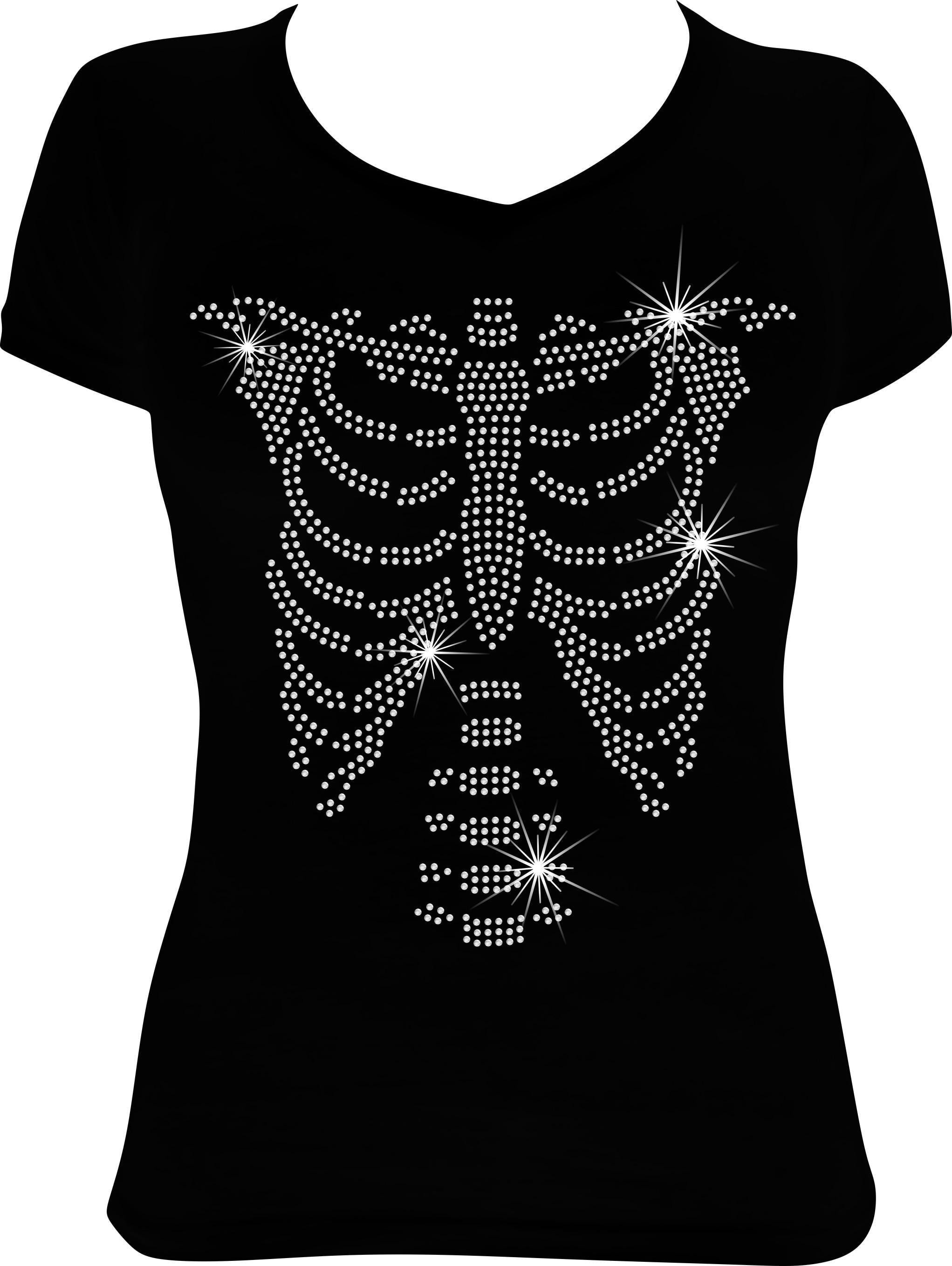 Skeleton Halloween Shirt | Rhinestone Bones Bling Tee for Spooky Season | Sparkly Skeleton Top for Women | October Fall Halloween T-Shirt