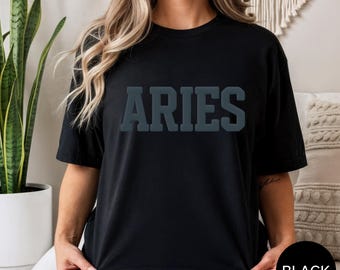 BLACK Aries Puff Print Sweatshirt, Aries T-Shirt, Zodiac T-shirt, Birthday Shirt, Custom Horoscope T-shirt, Zodiac Birthday Shirt, Birthday