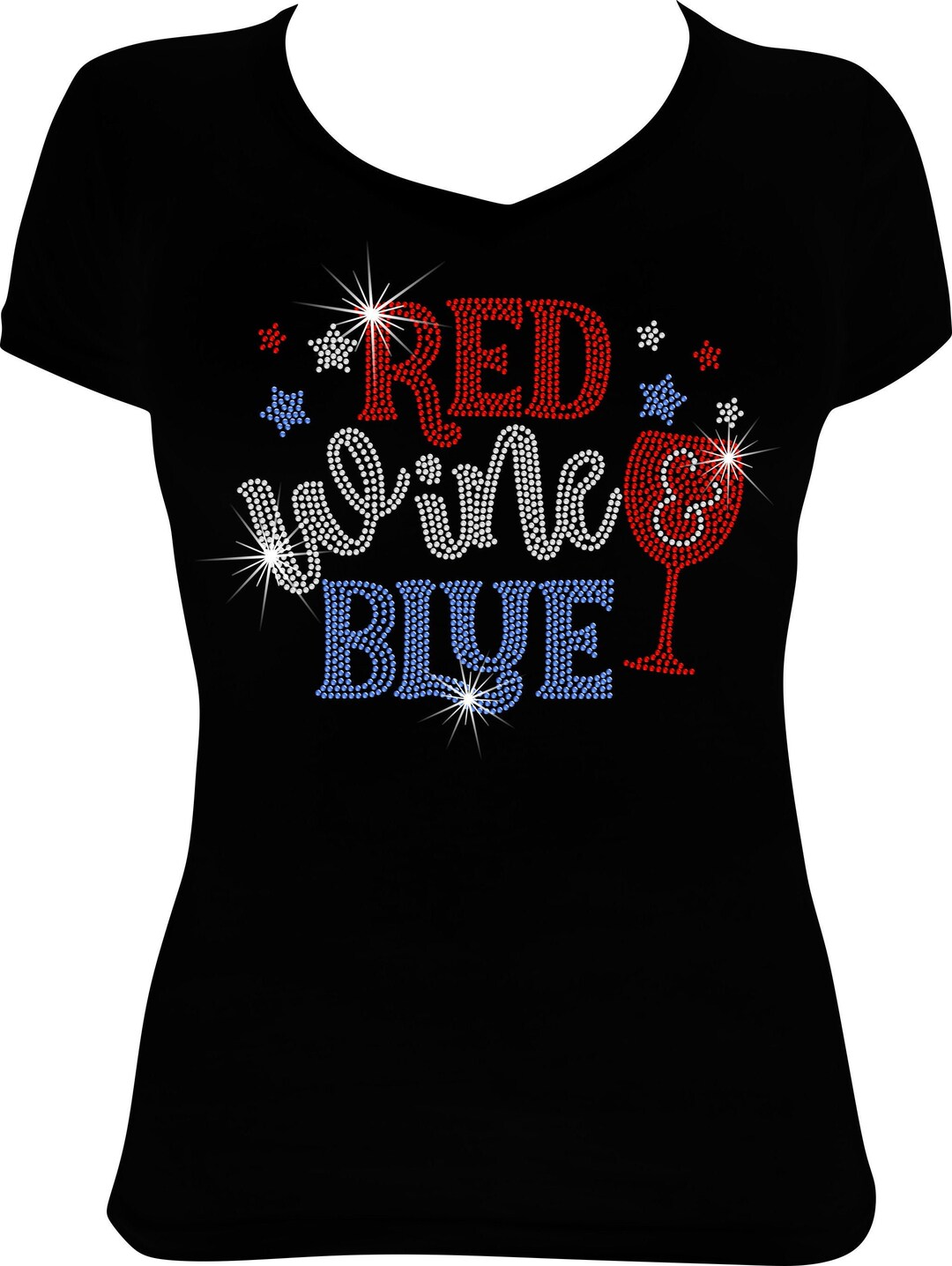 Red Wine and Blue Bling Shirt, 4th of July Bling Shirt, July 4th Bling