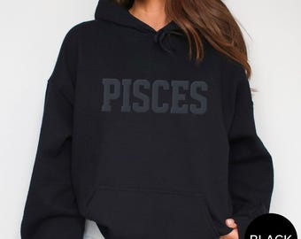 BLACK Pisces Sweatshirt | Custom Zodiac T-Shirt with Puff Print | Unique Astrology Gift for Birthdays & Horoscope Lovers