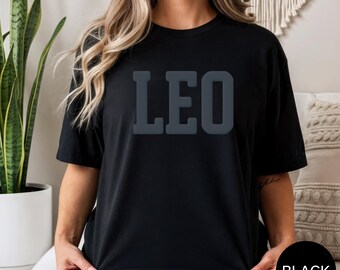 BLACK Leo Puff Print Sweatshirt | Zodiac Birthday T-Shirt | Custom Horoscope Tee for Astrology Lovers